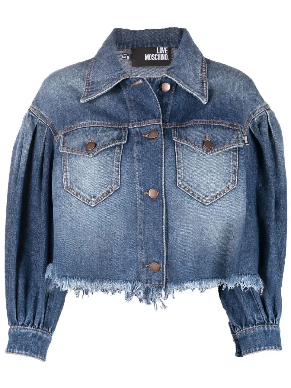 Love Moschino Raw-Hem Cropped Denim Jacket - Blue
