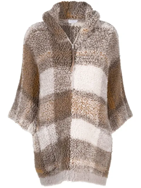 Brunello Cucinelli check-pattern cashmere poncho