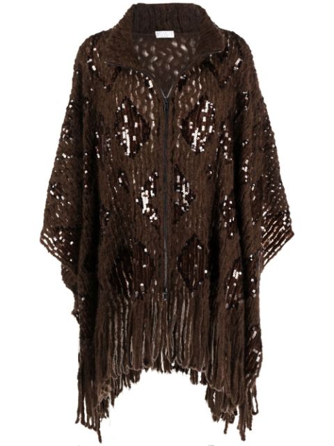 Brunello Cucinelli sequin-embellished fringed cardigan