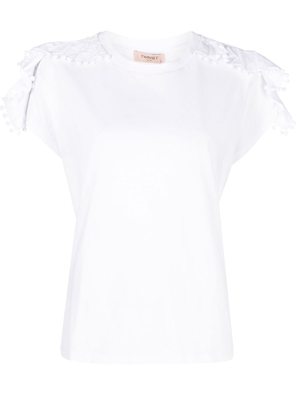 

TWINSET pompom-trim cotton T-shirt - White