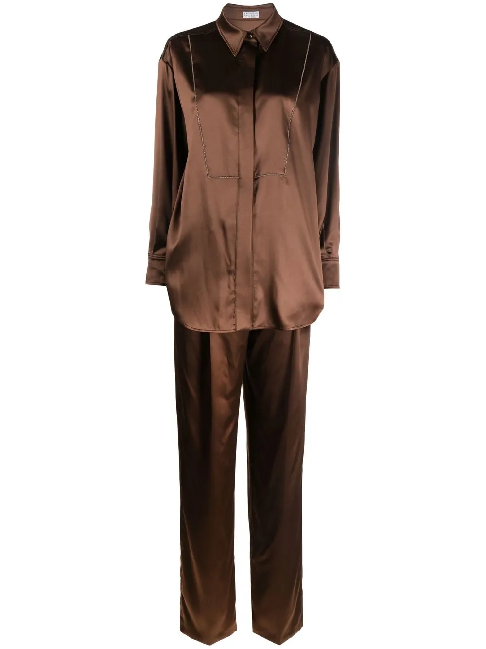 

Brunello Cucinelli jumpsuit largo de satén - Marrón