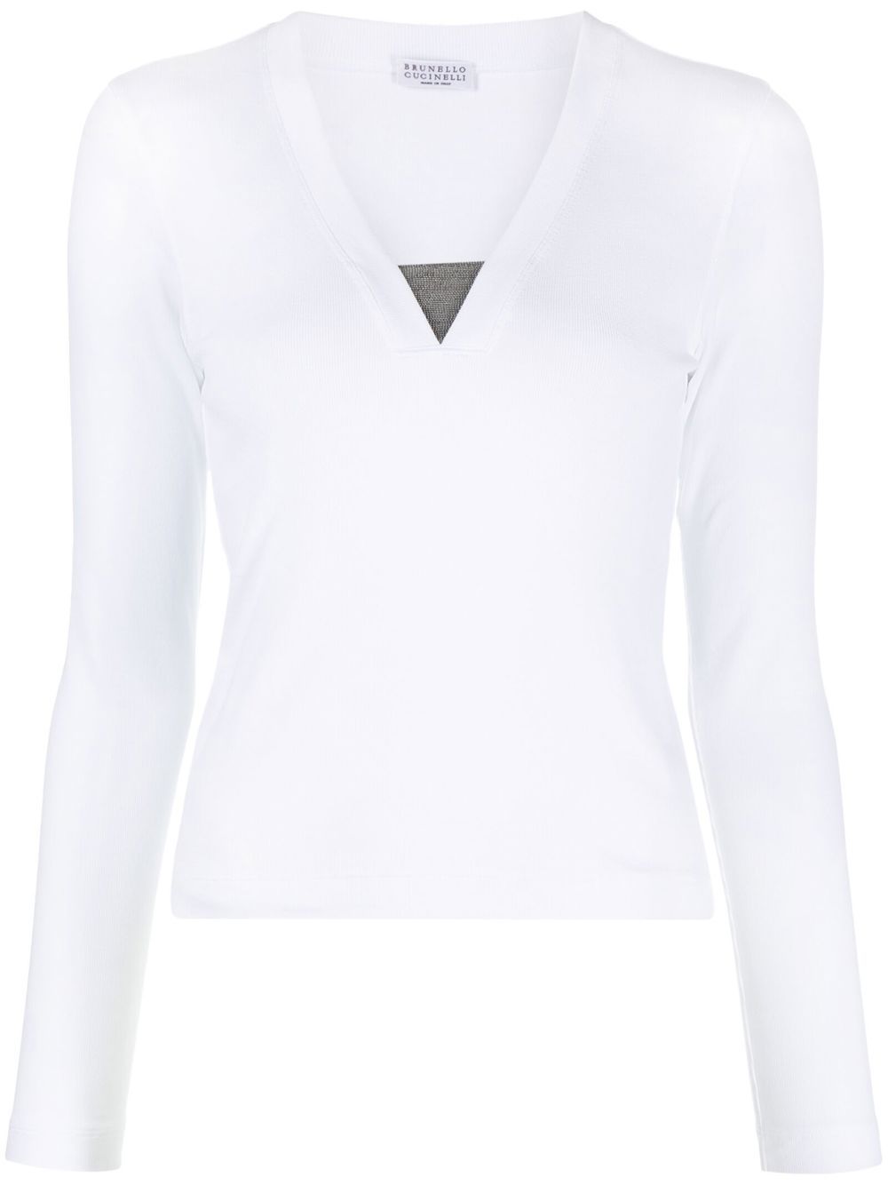 

Brunello Cucinelli top tejido con cuello en V - Blanco