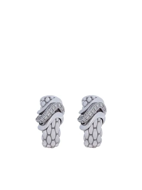 FOPE 18kt white gold pavé set diamond huggie hoop earrings