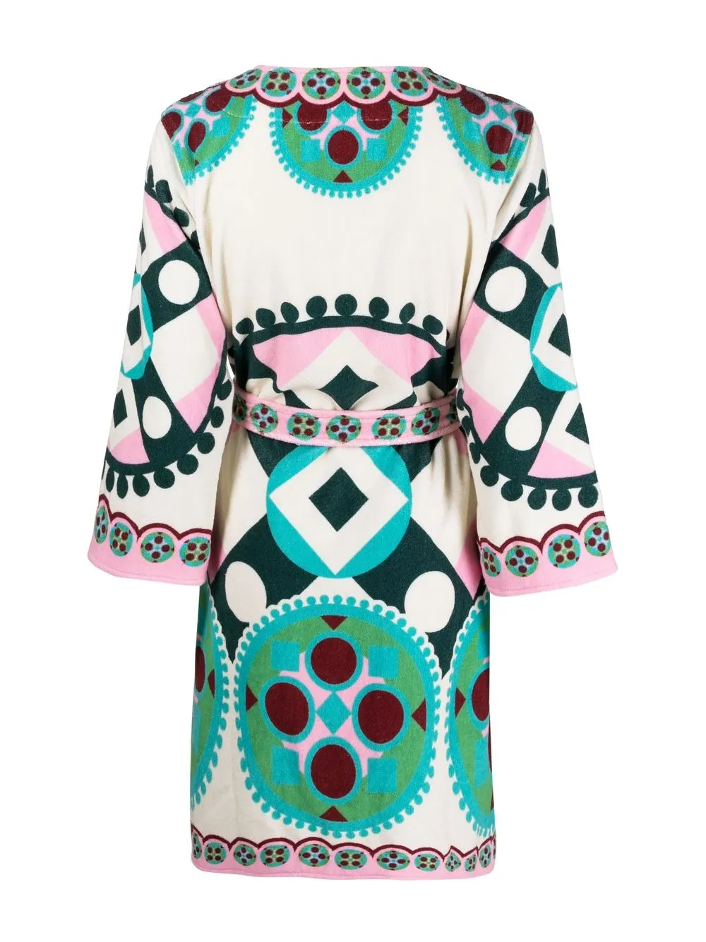 La Doublej Geometric-print Terry Robe In Pink