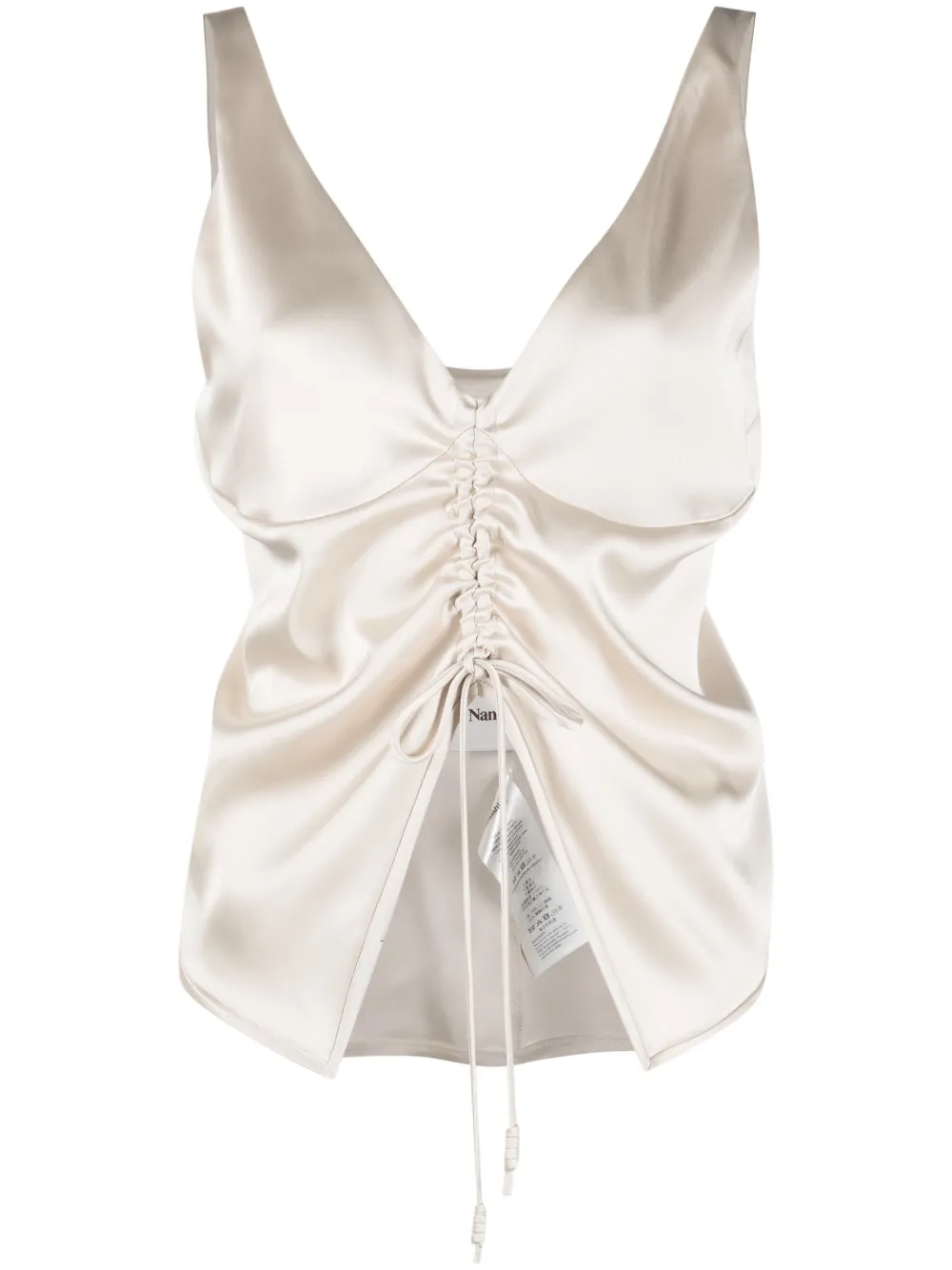 drawstring-gathered sleeveless satin blouse