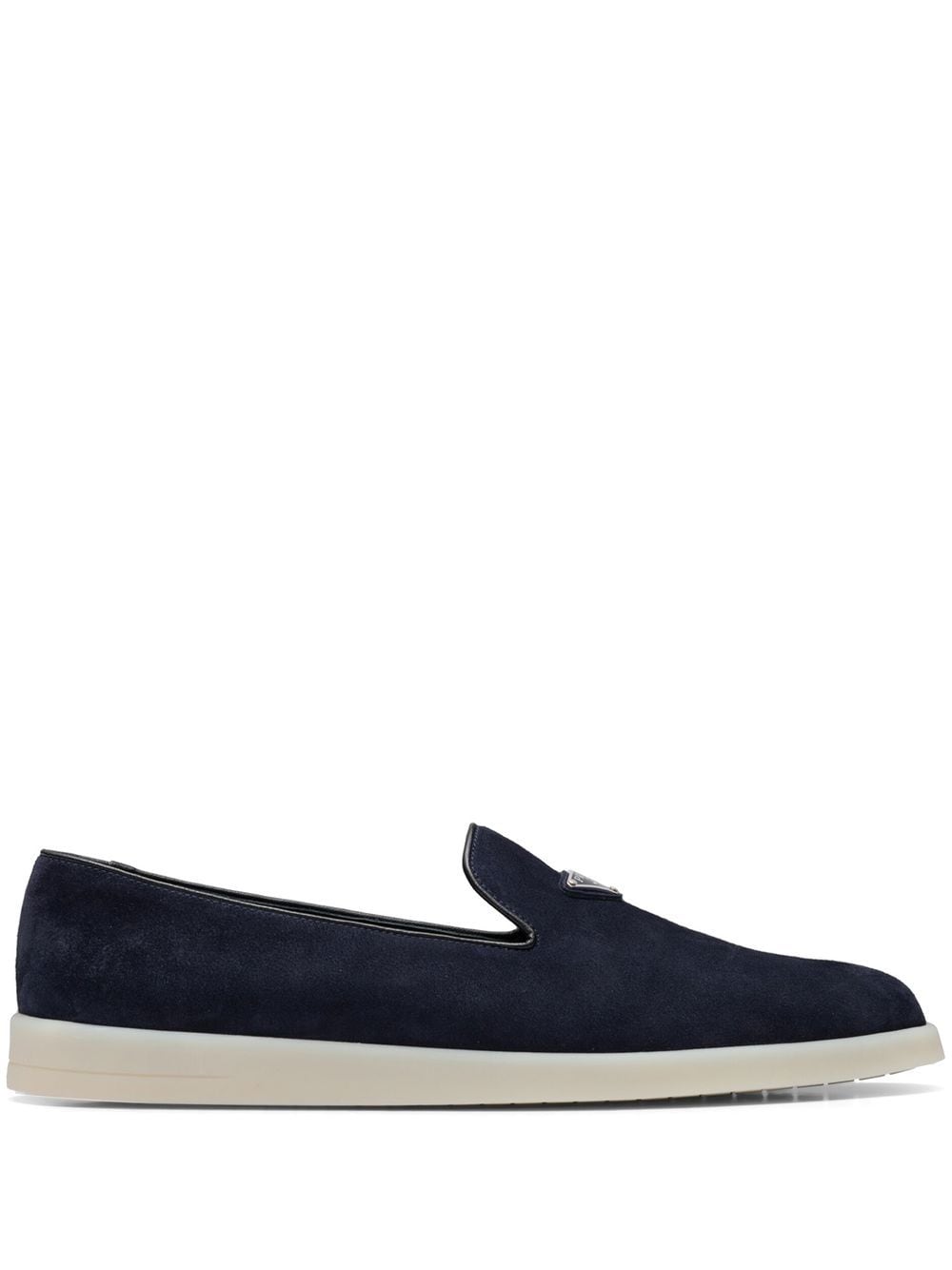 Image 1 of Prada triangle-patch suede loafers