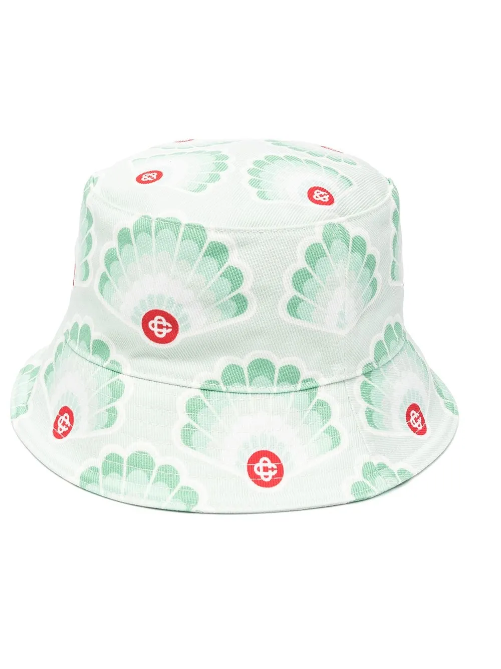 shell-print denim bucket hat