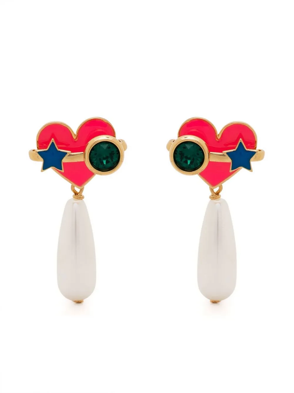 

Saf Safu enamel-heard pearl-drop earrings - Gold