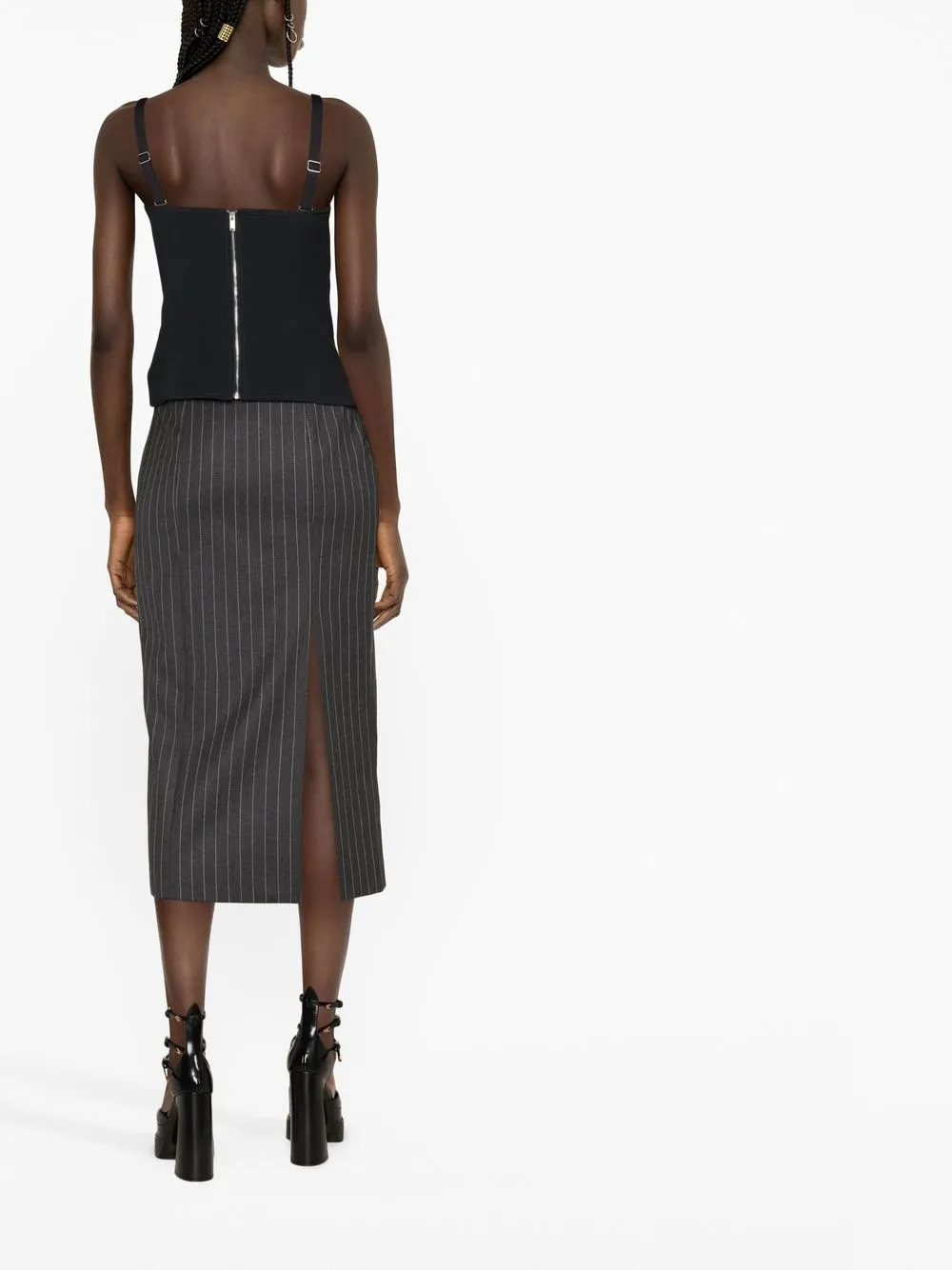 Versace Pinstripe Wool Pencil Skirt In Grey
