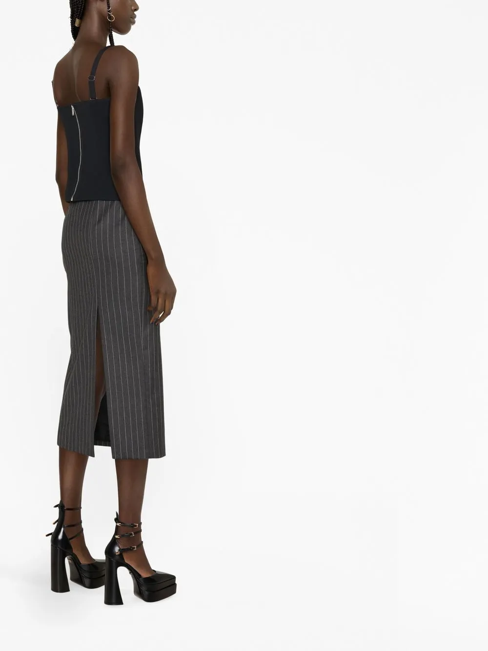 Versace Pinstripe Wool Pencil Skirt In Grey