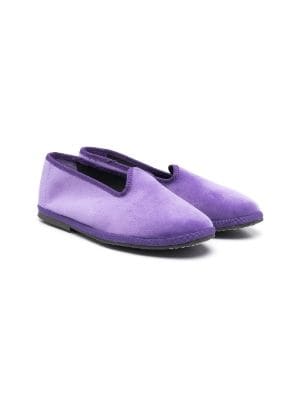 Rib-trimmed velvet slippers Purple Farfetch Girls Shoes Slippers 