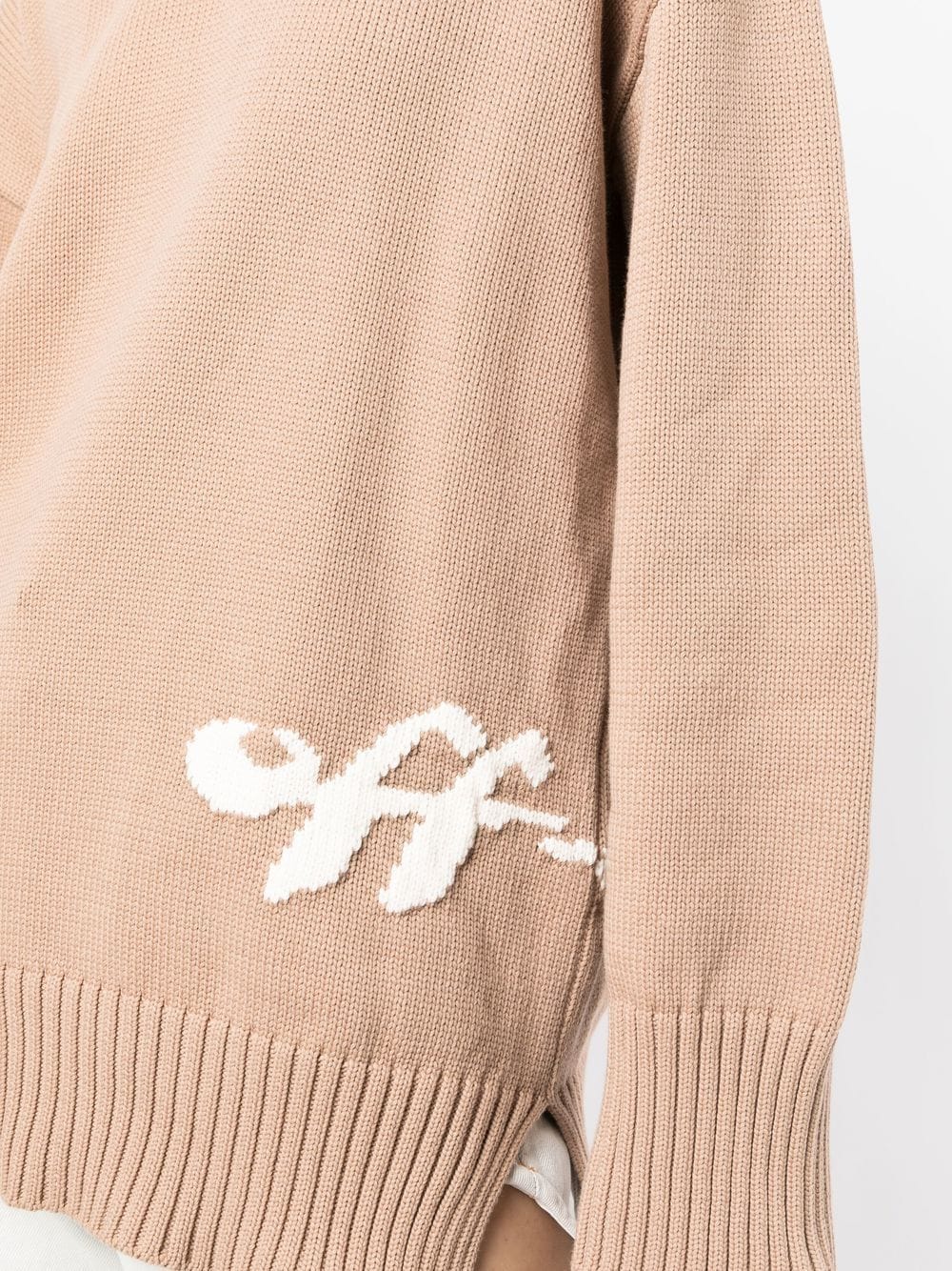 Shop Off-white Intarsia-logo Ribbed Jumper In Brown