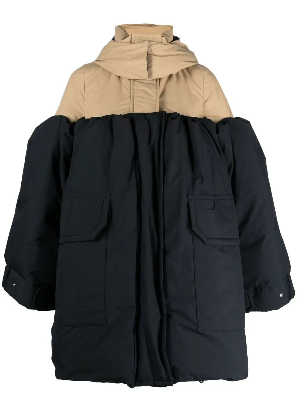 

sacai oversized gathered-detail puffer coat - Brown