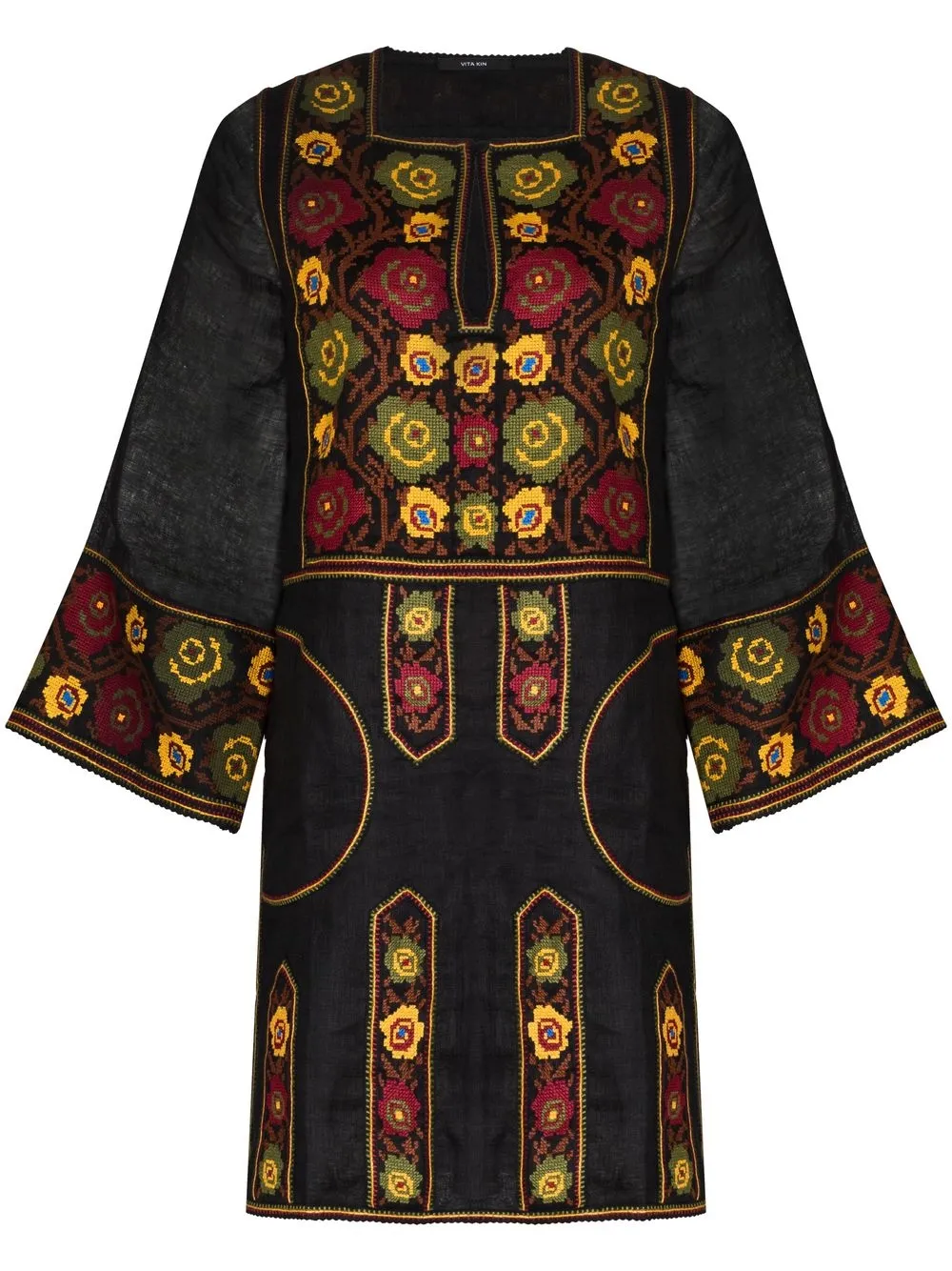 

Vita Kin Bulgarian Rose embroidered linen minidress - Black