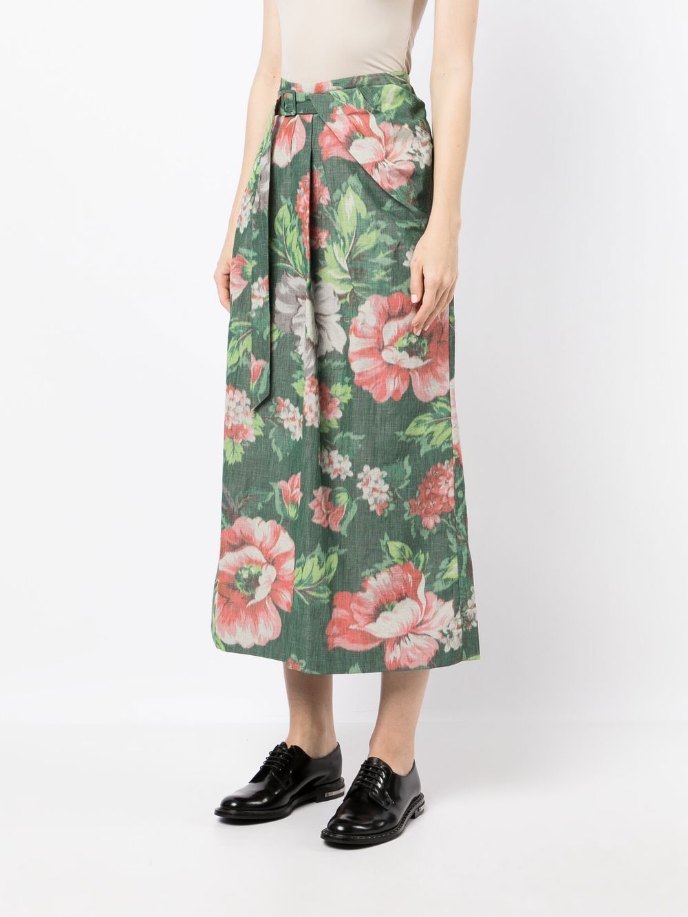 Shop Erdem Belted Floral Skirt In Green