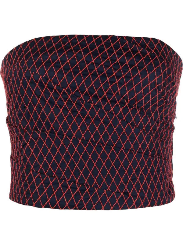 Tory Burch Diamond-stitch Wrapped Bandeau Top in Blue