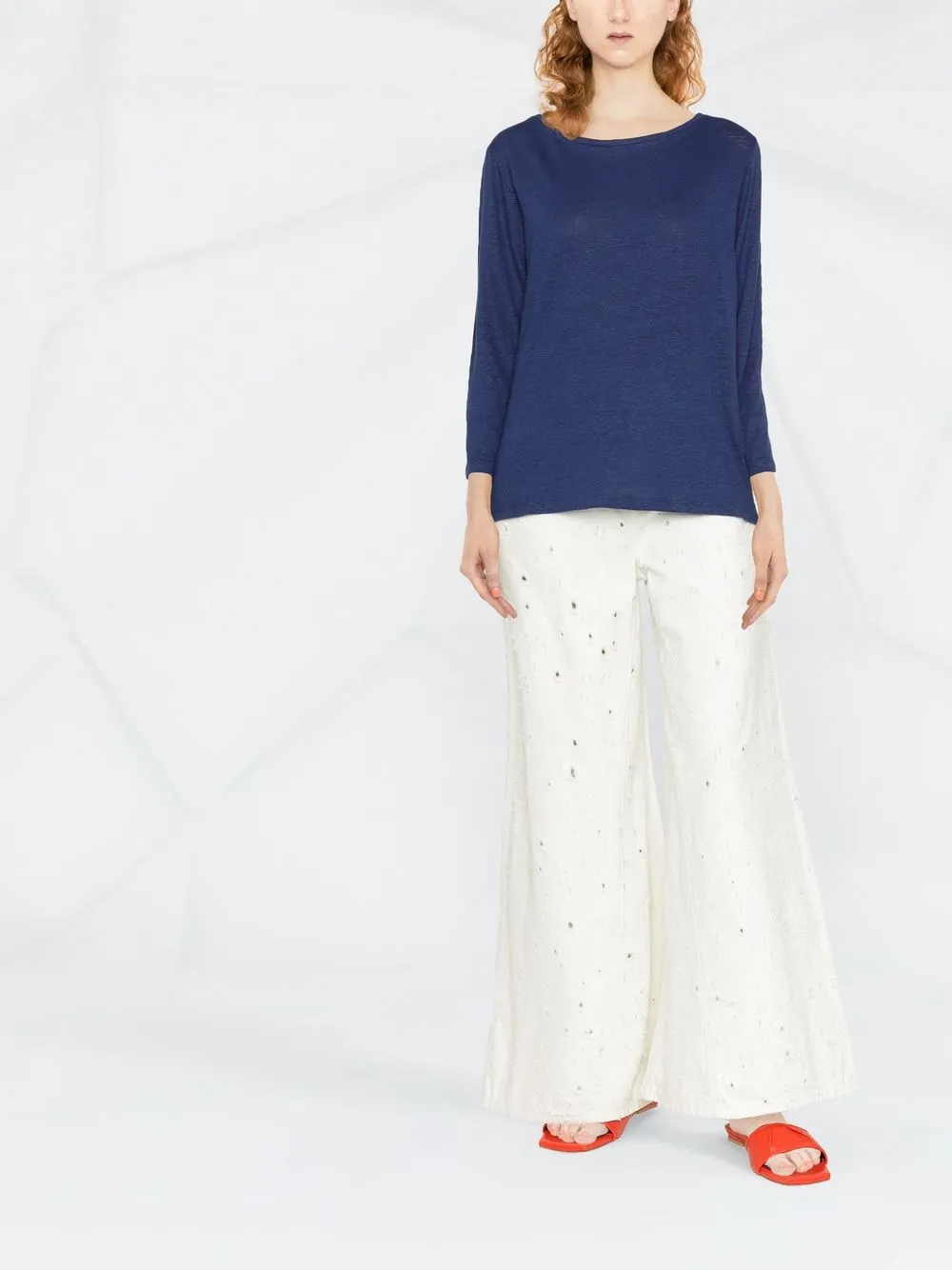 Majestic Filatures T-shirt met cropped mouwen - Blauw