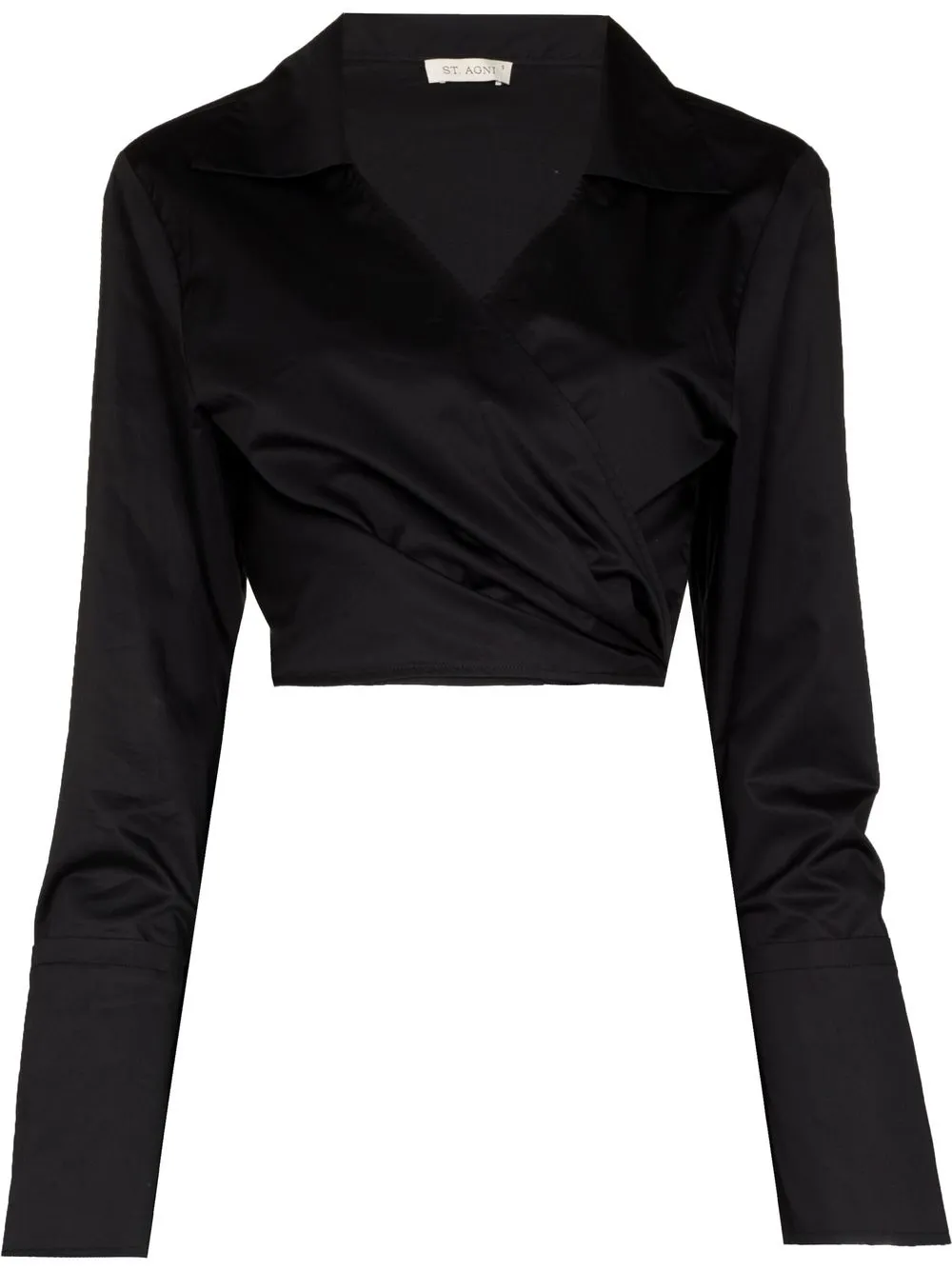 St Agni Wrap Cropped Cotton Shirt In Black