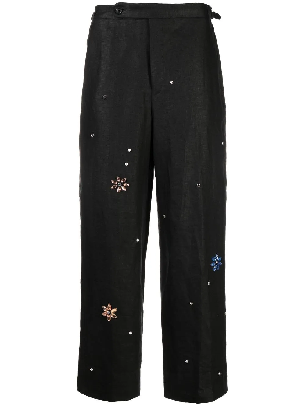 

BODE pantalones rectos con motivo floral de gemas - Negro