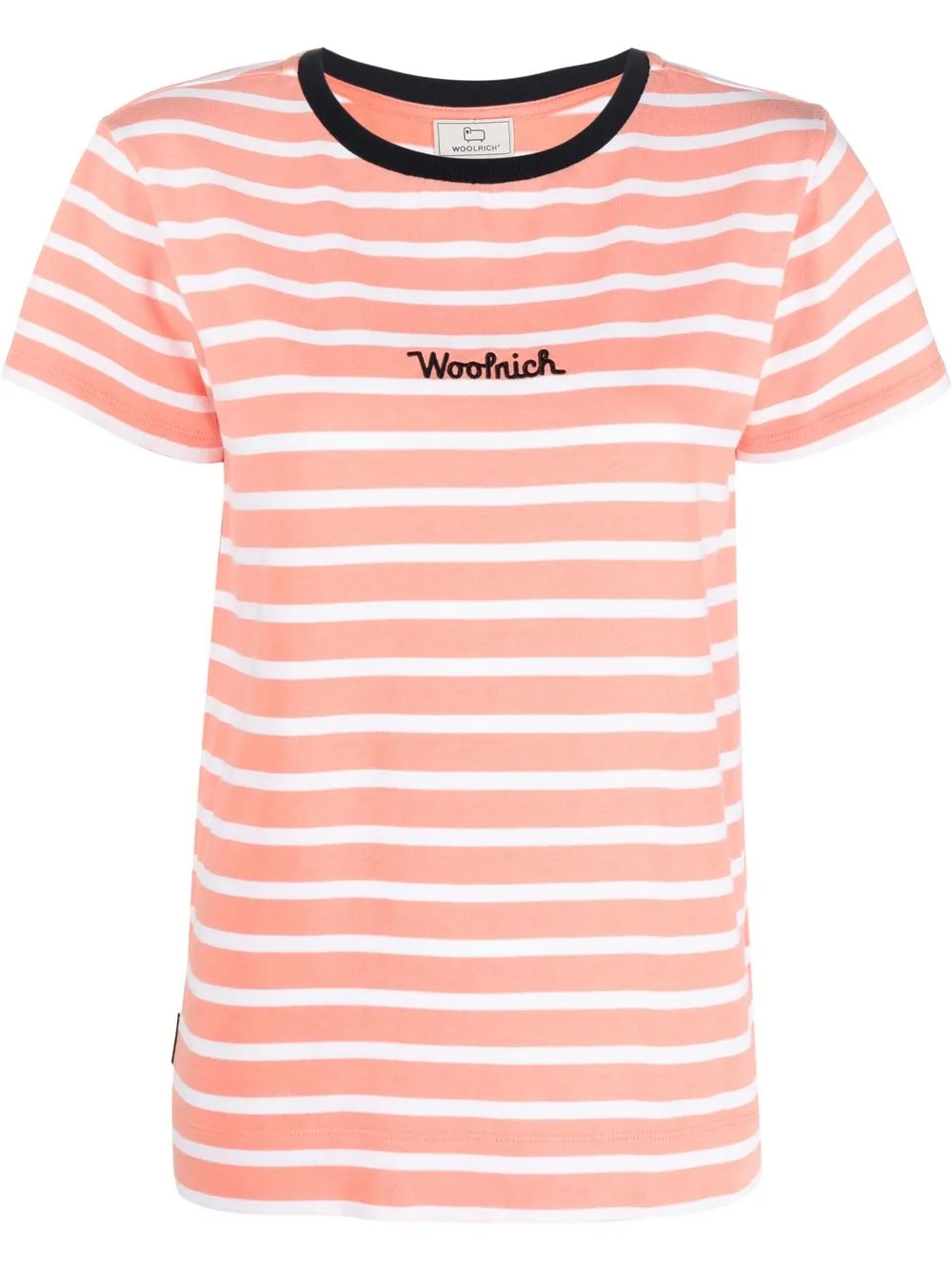 Shop Woolrich Logo-embroidered Striped T-shirt In Pink