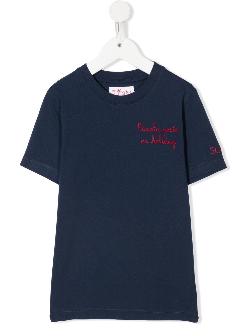 Mc2 Saint Barth Kids' Logo-embroidered Cotton T-shirt In Blue