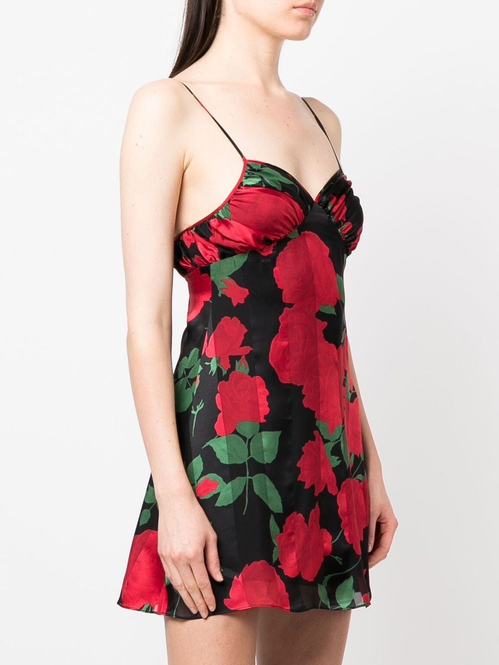 Shop Saint Laurent Rose-print Mini Slip Dress In Schwarz