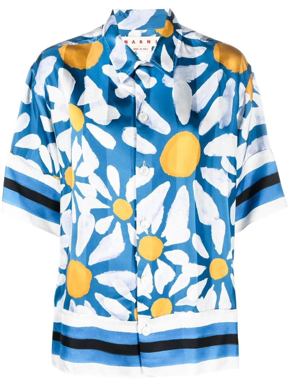 

Marni graphic floral-print silk shirt - Blue