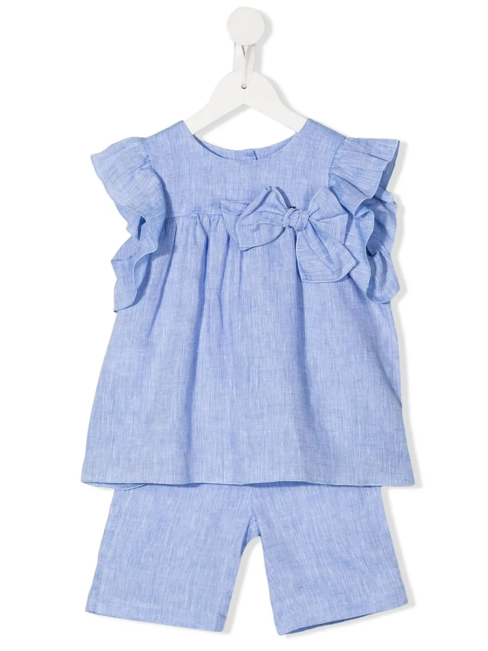 

Little Bear bow-appliqué linen trouser set - Blue