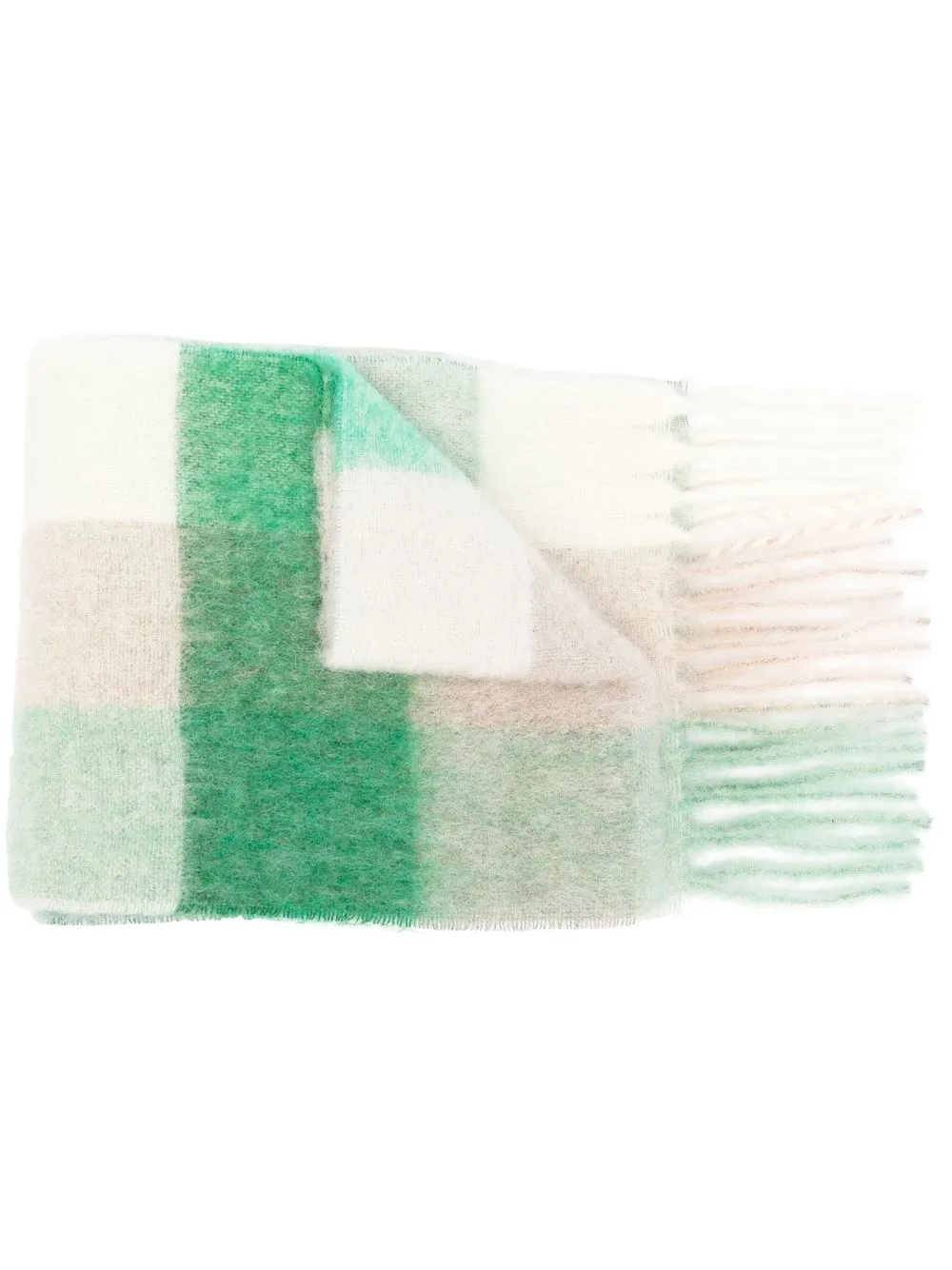 

Acne Studios check fringed logo scarf - Green