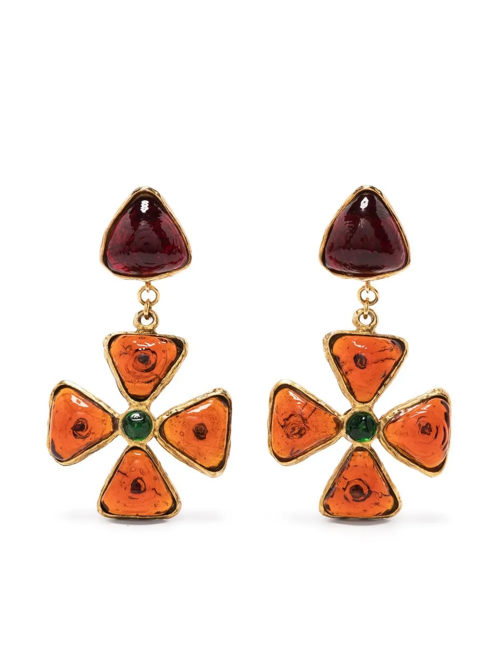 

CHANEL Pre-Owned 1996 clip-on flower dangle earrings - Red