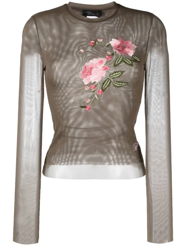 Blumarine floral-embroidered Sheer Top 