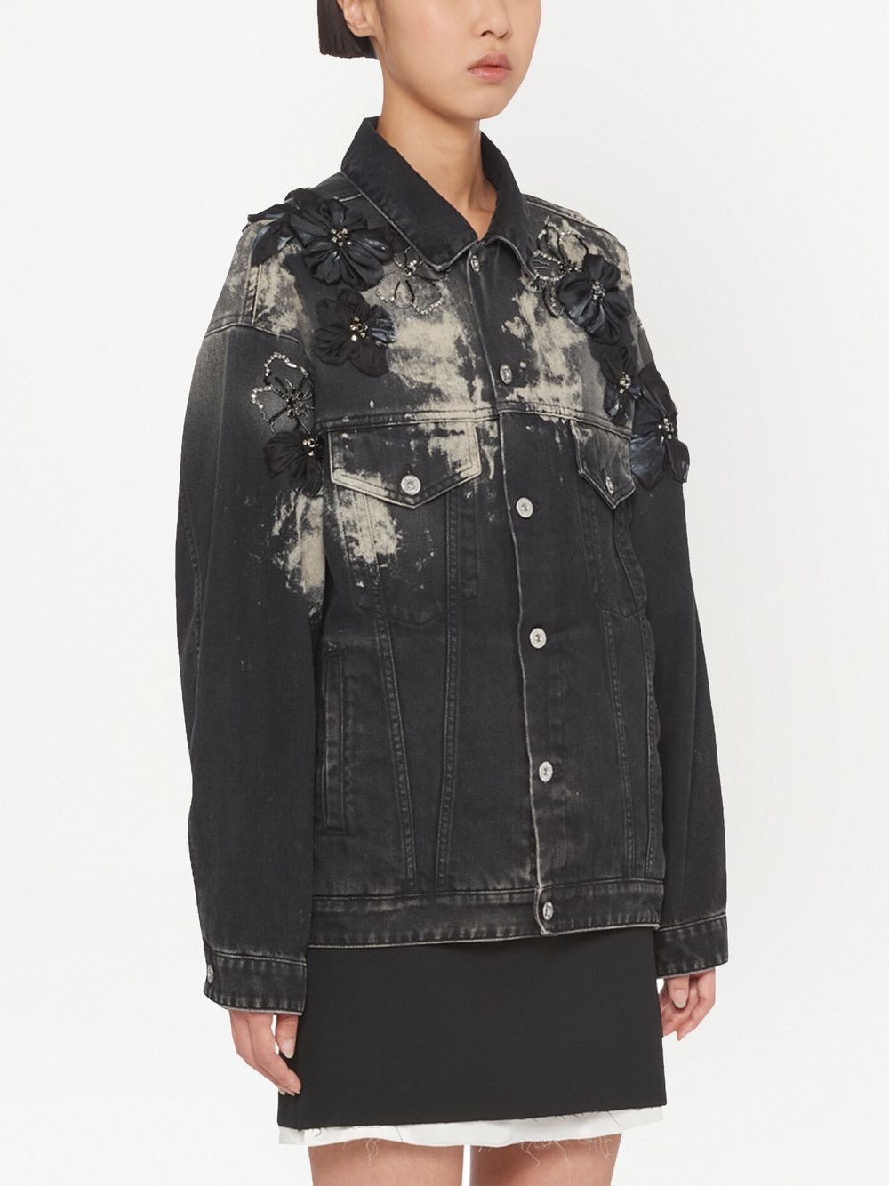 Miu Miu floral-appliqué Denim Jacket - Farfetch