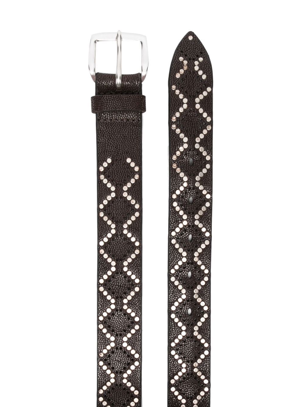  Orciani Studded Grained-leather Belt - Brown 