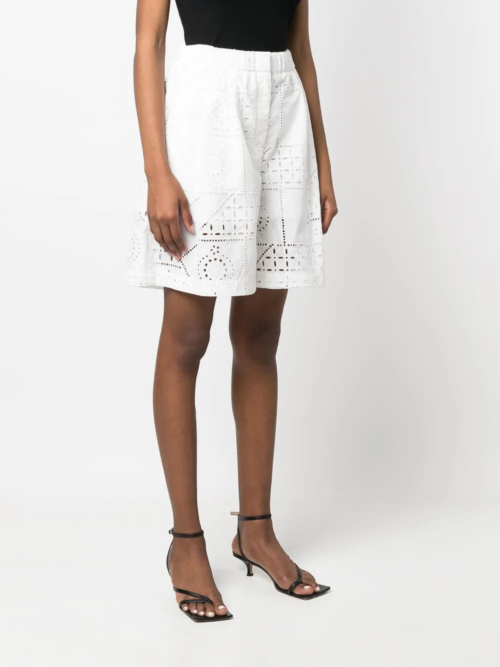 Msgm Broderie Anglaise Tailored Knee-length Shorts In White