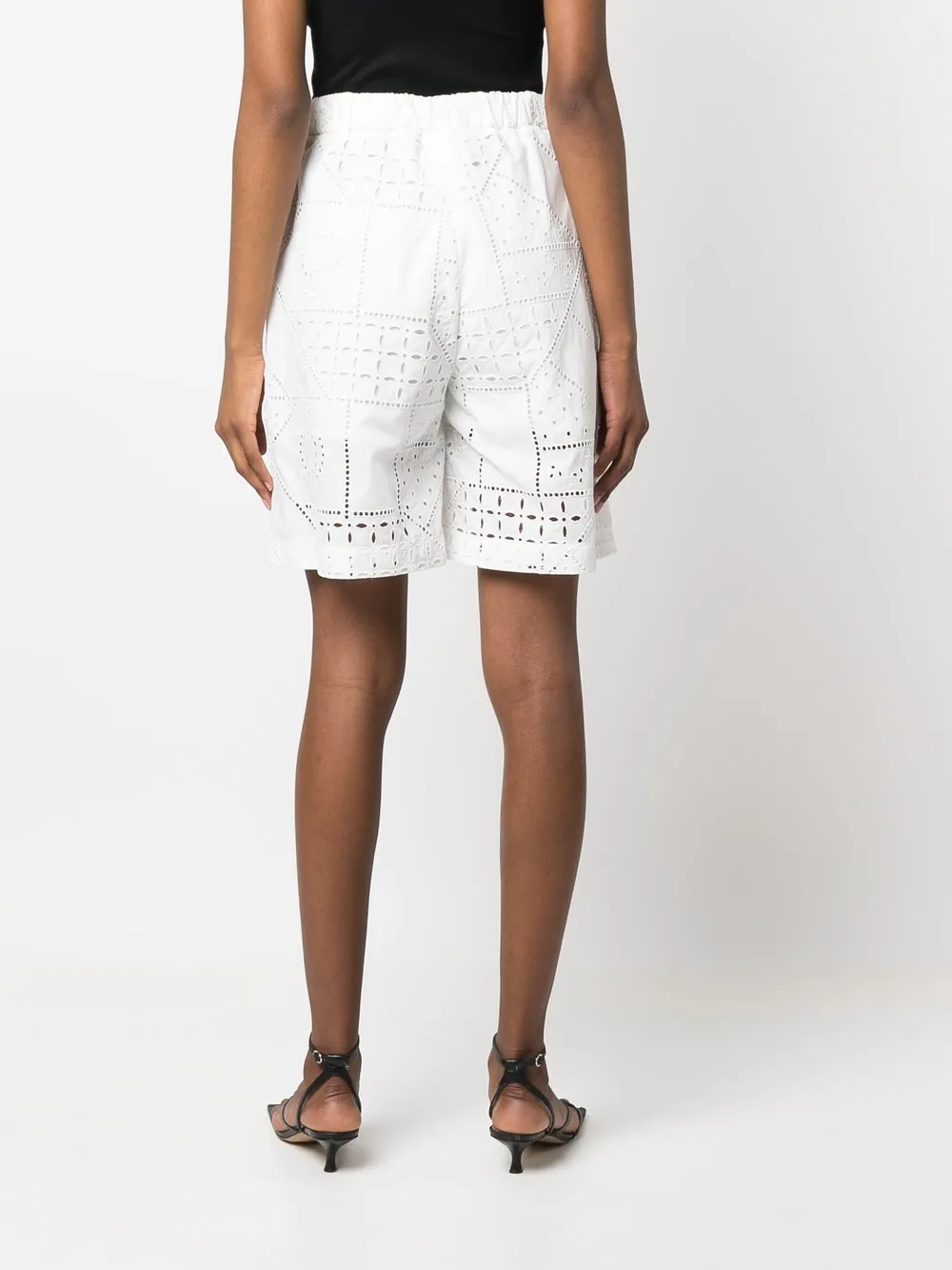 Msgm Broderie Anglaise Tailored Knee-length Shorts In White
