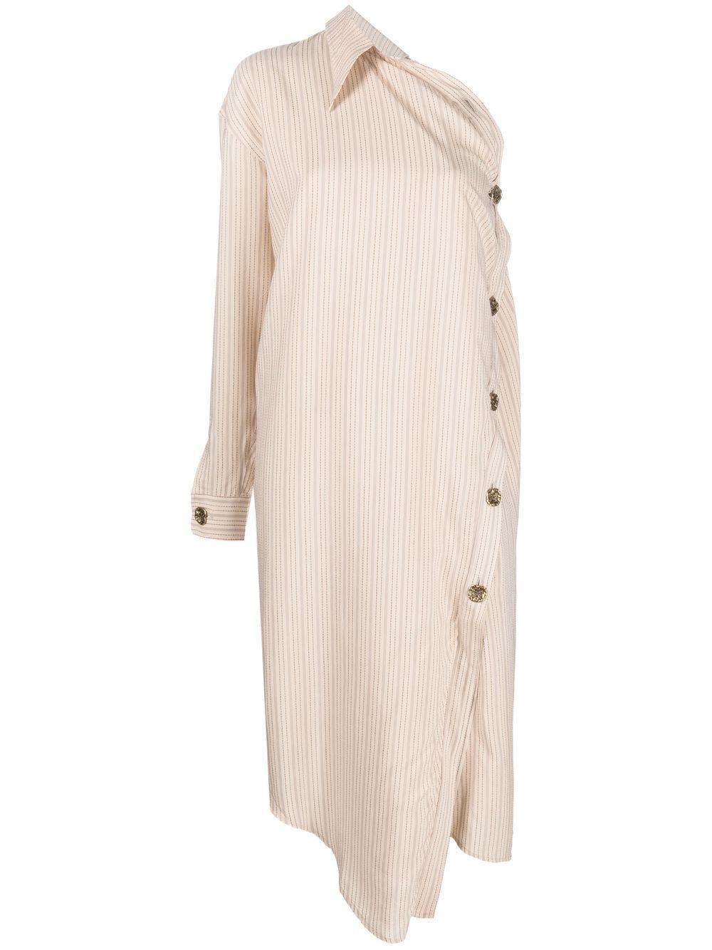 ACNE STUDIOS PINSTRIPED ONE-SHOULDER SHIRT DRESS