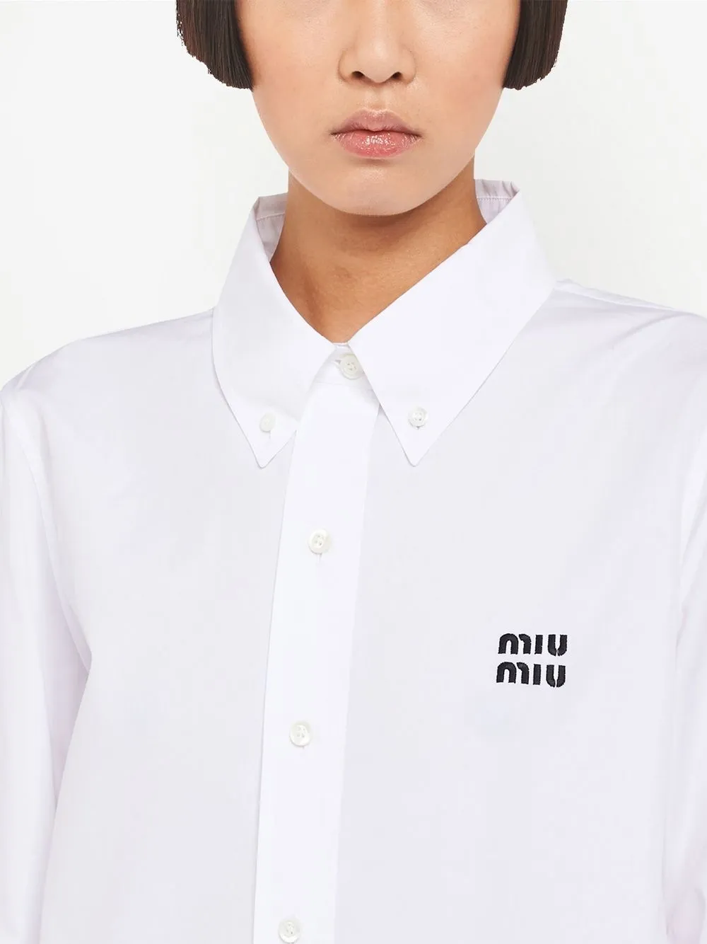 Miu Miu button-down embroidered-logo Poplin Shirt - Farfetch