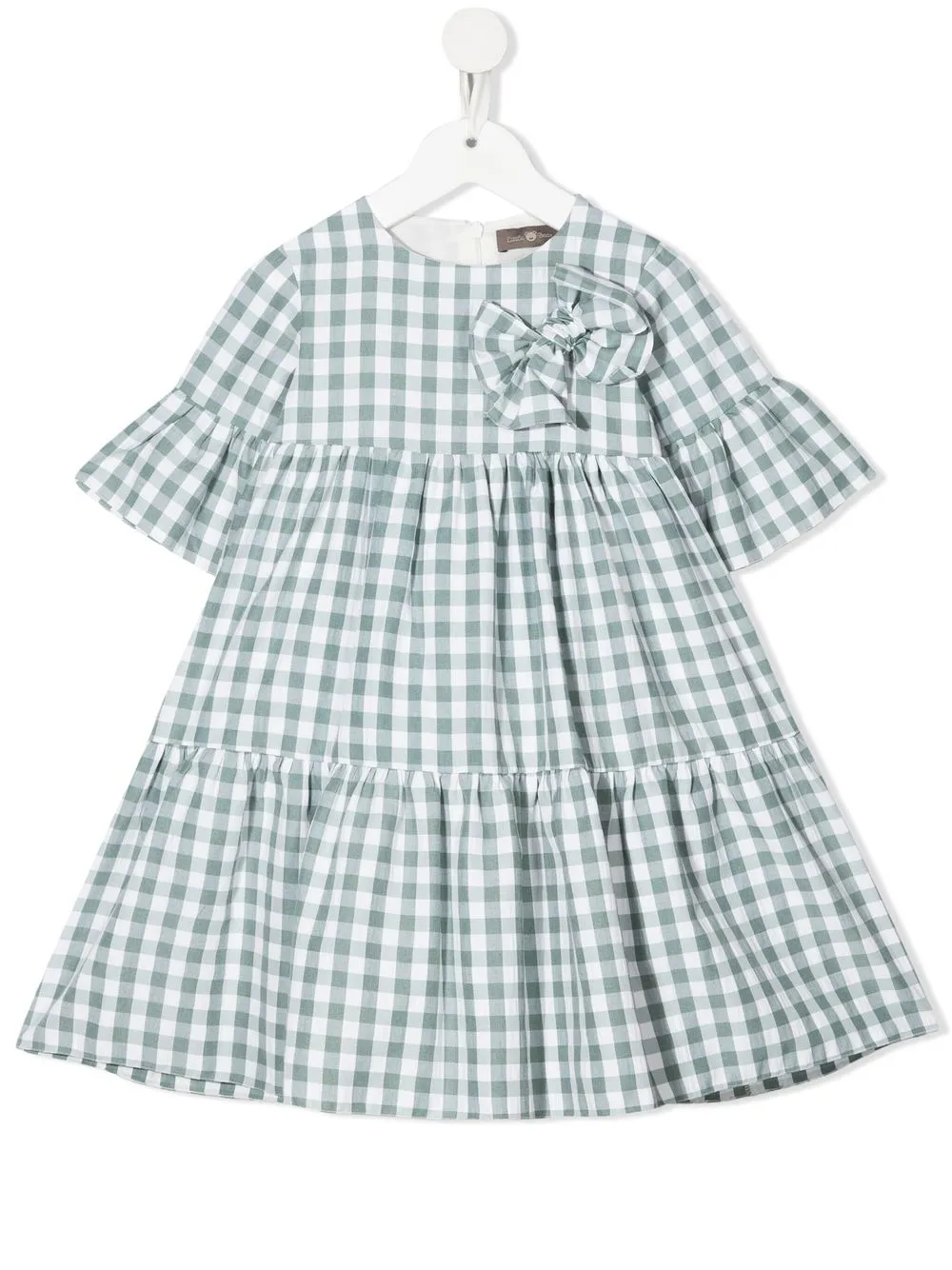 

Little Bear vestido a cuadros estampados con detalle de moño - Blanco