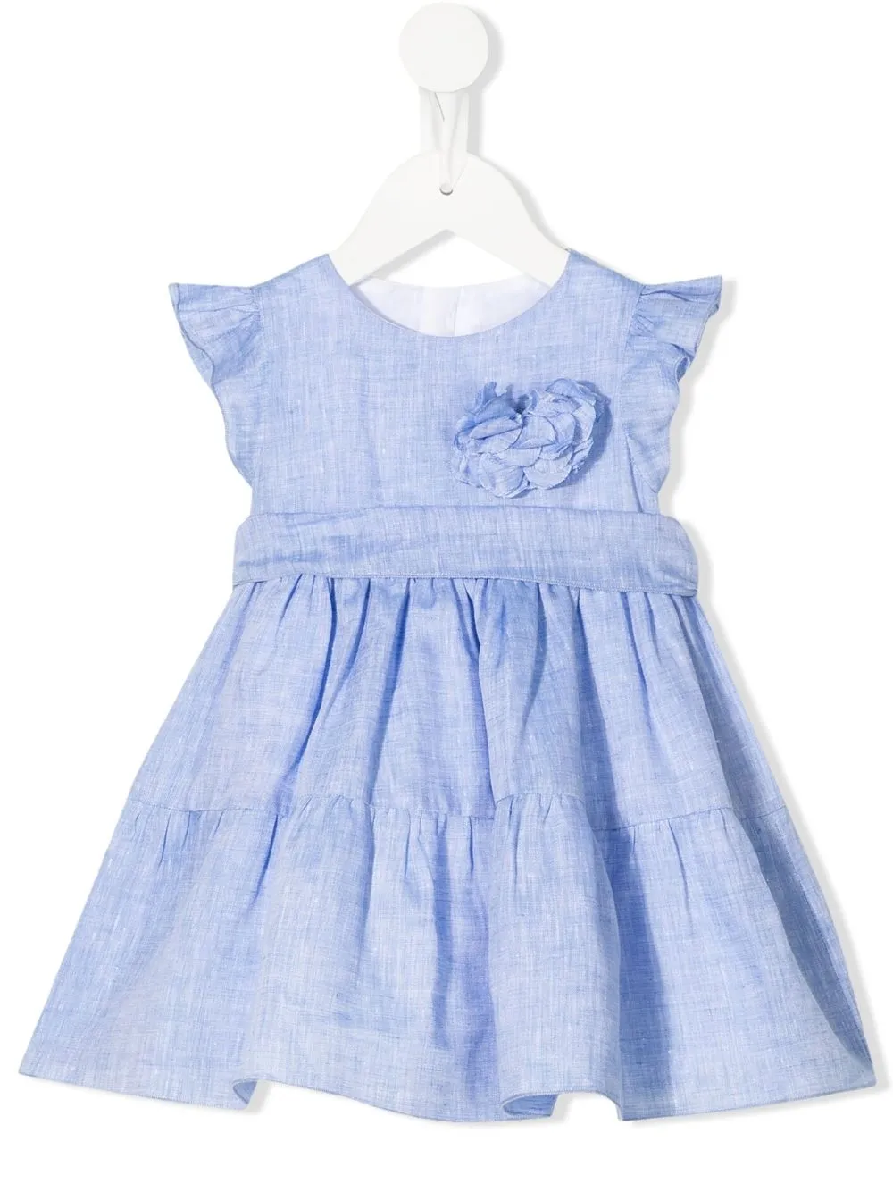 

Little Bear floral-appliqué tie-fastening dress - Blue