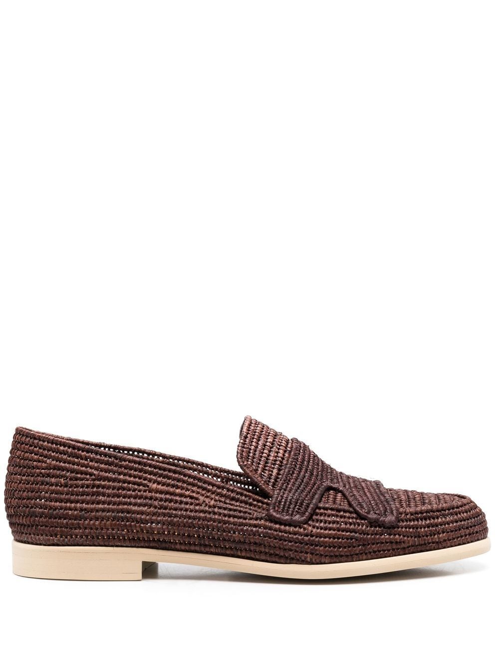 Shop Edhen Milano Woven Raffia Loafers In Brown