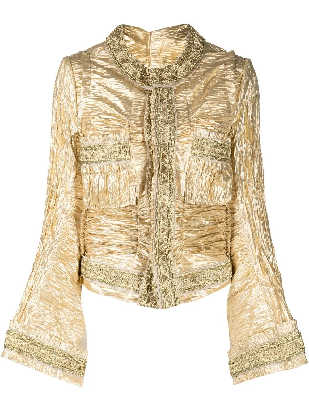 Shop Junya Watanabe Ruched-lamé Flared-cuff Jacket In Neutrals