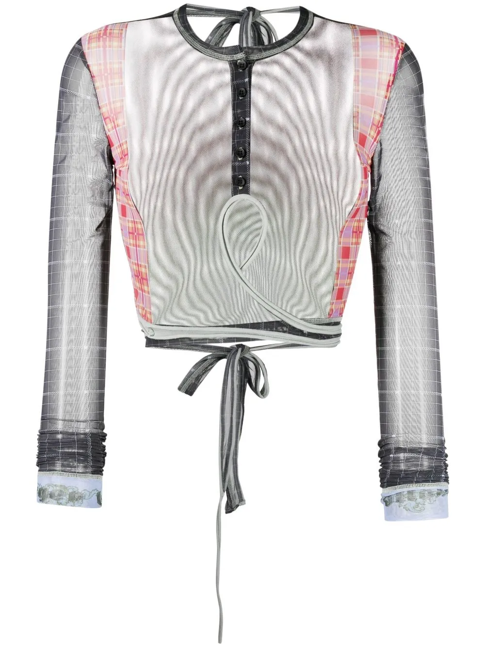 

Ottolinger top transparente con cuadros tartán estampados - Gris