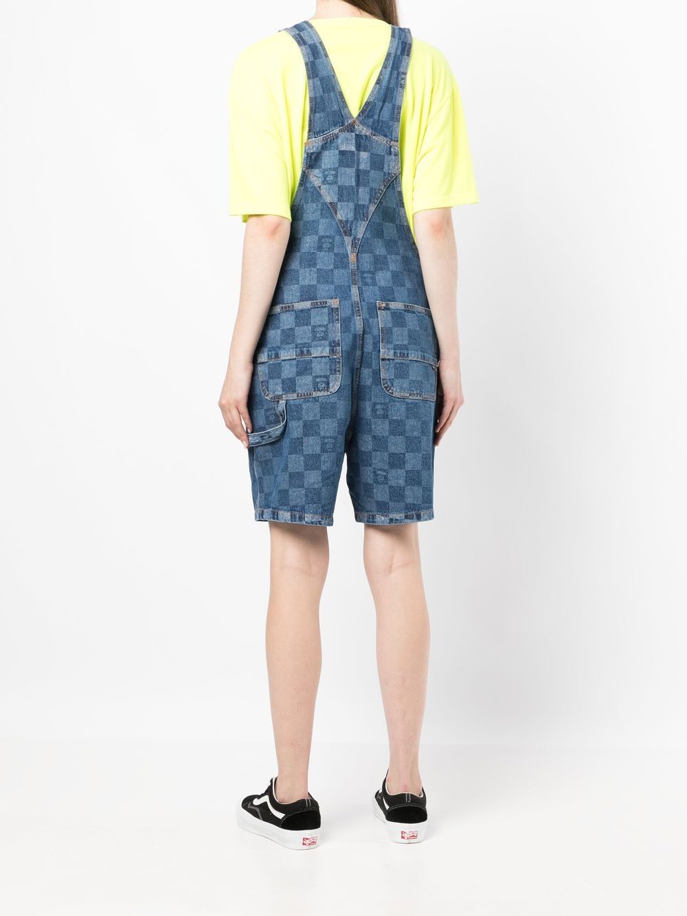 Buy AAPE BY *A BATHING APE® Checkerboard Denim Dungarees - Blue At