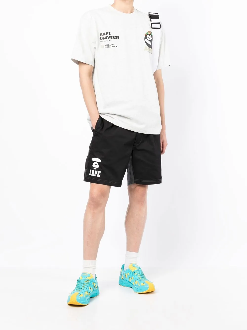 AAPE BY *A BATHING APE® Shorts met logoprint - Zwart