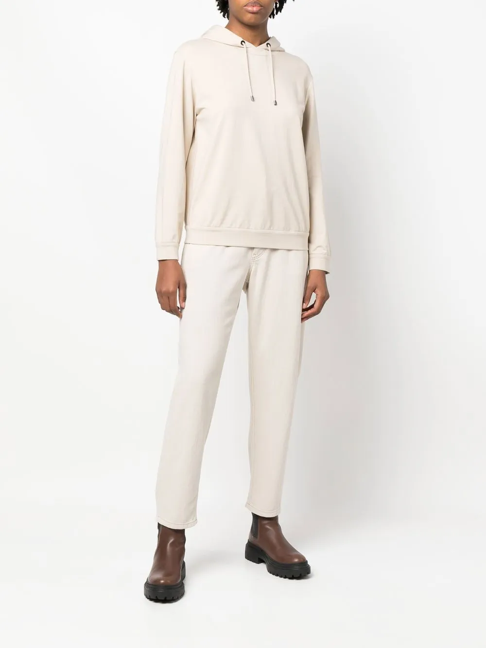 Brunello Cucinelli Hoodie met geribbelde afwerking - Beige