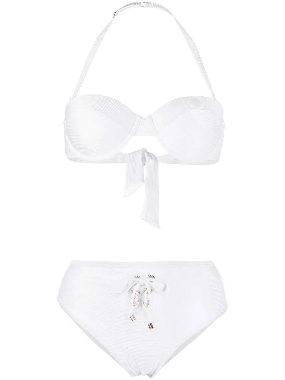 

Emporio Armani bikini de canalé con agujetas - Blanco
