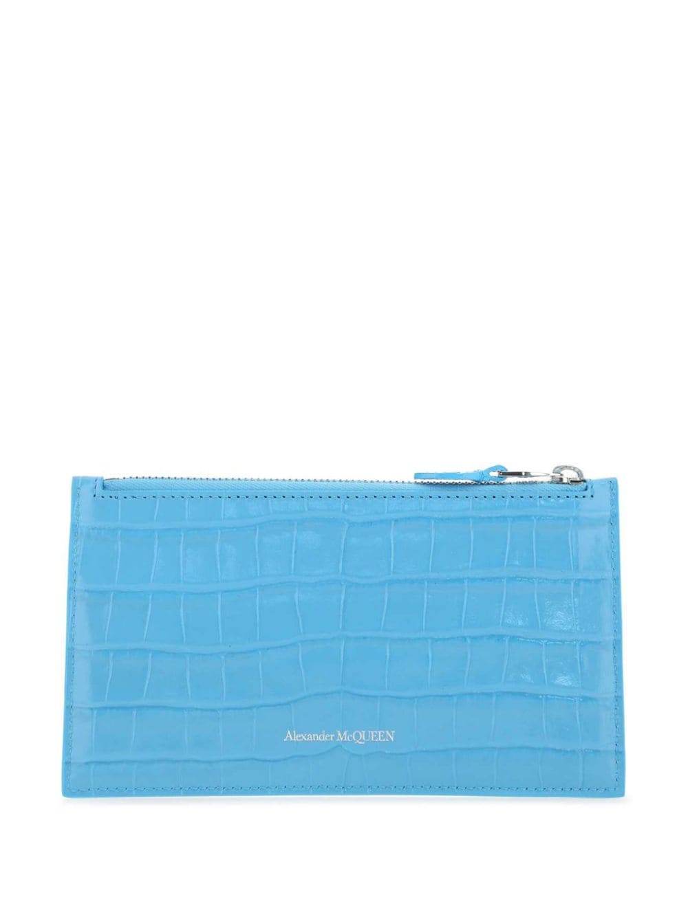 Shop Alexander Mcqueen Embossed Zipped Wallet In Blue