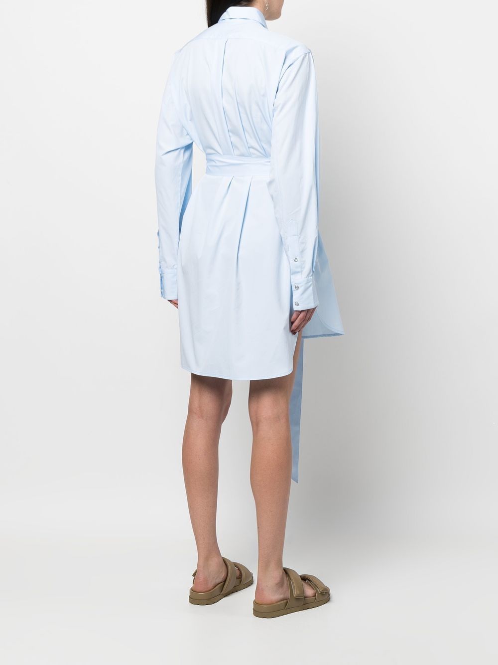 Shop Laneus Long-sleeve Belted Shirtdress In Blue