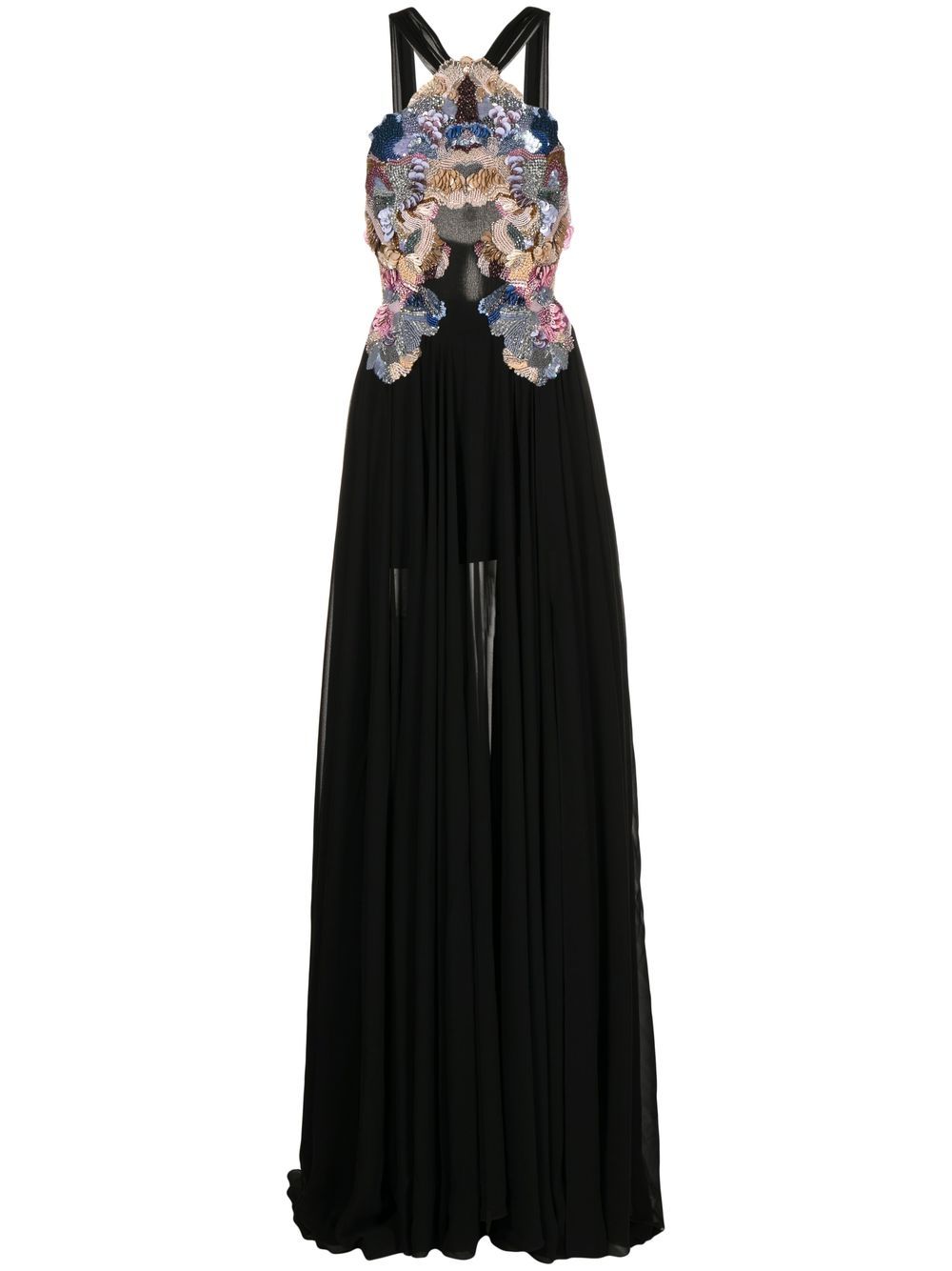 Saiid Kobeisy Crepe Georgette Gown With Chromatic Beading In Black
