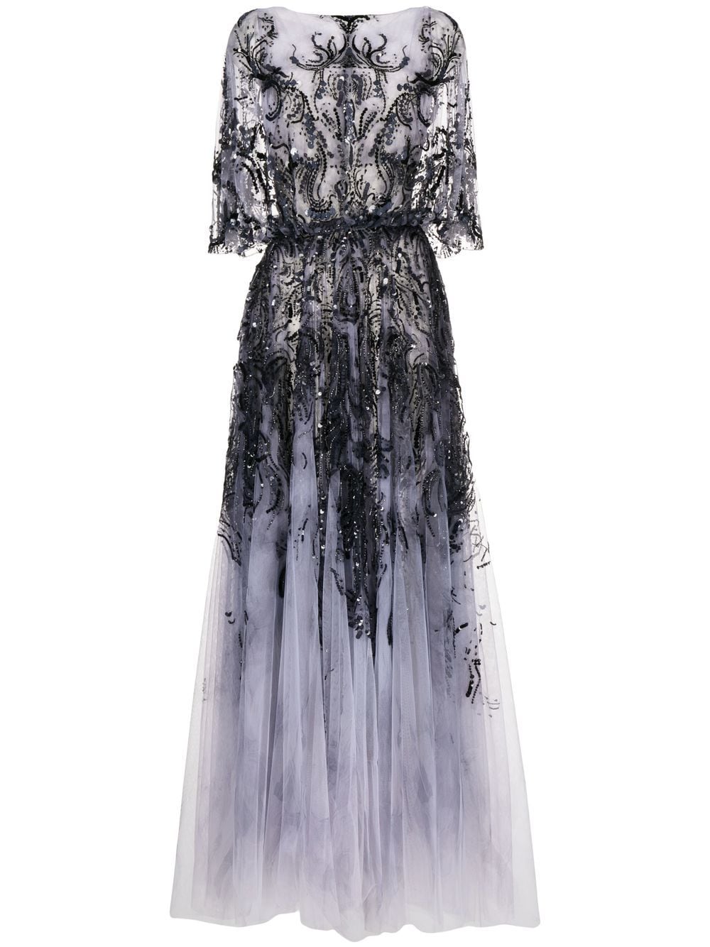 Saiid Kobeisy Printed Beaded Evening Dress In Black